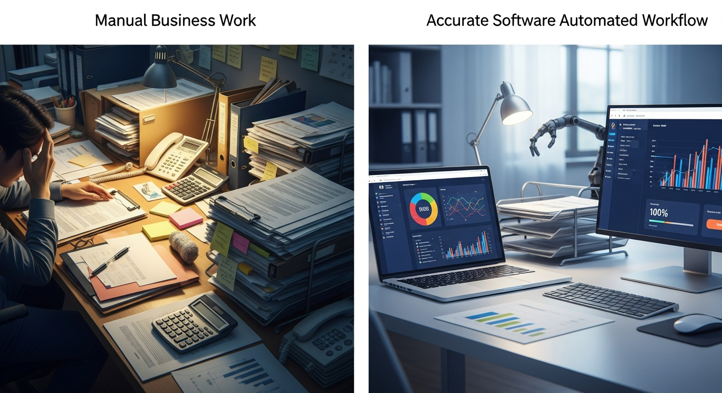 Manual business work compared with accurate automated workflow